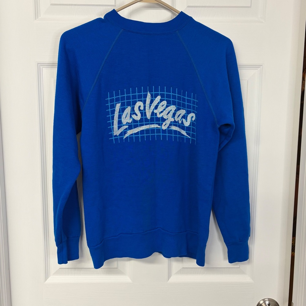 Vintage 80s Las Vegas Sweatshirt Royal Blue Raglan Made in USA Medium Retro